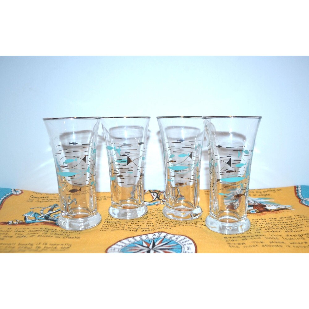 Mid Century Atomic Fish Mediterranean Aperitif Double Shot Juice Glasses 1950s